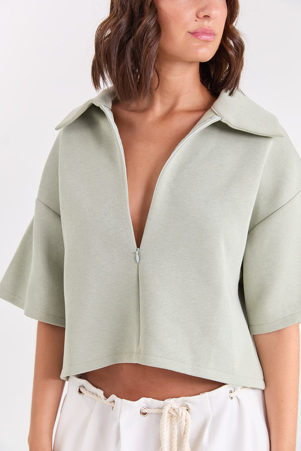 KOA QUARTER ZIP TEE - SAGE