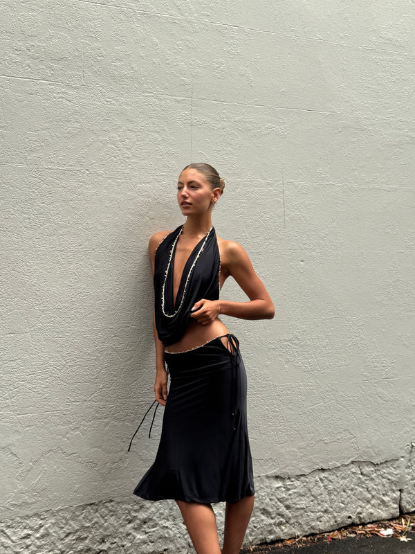 HARIETTE MIDI SKIRT -BLACK