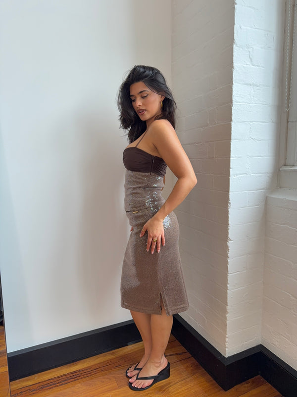 DINNER PLANS MIDI SKIRT - ESPRESSO
